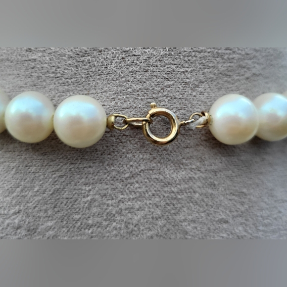 Vintage faux pearl necklace with clear rhinestones - Picture 7 of 8